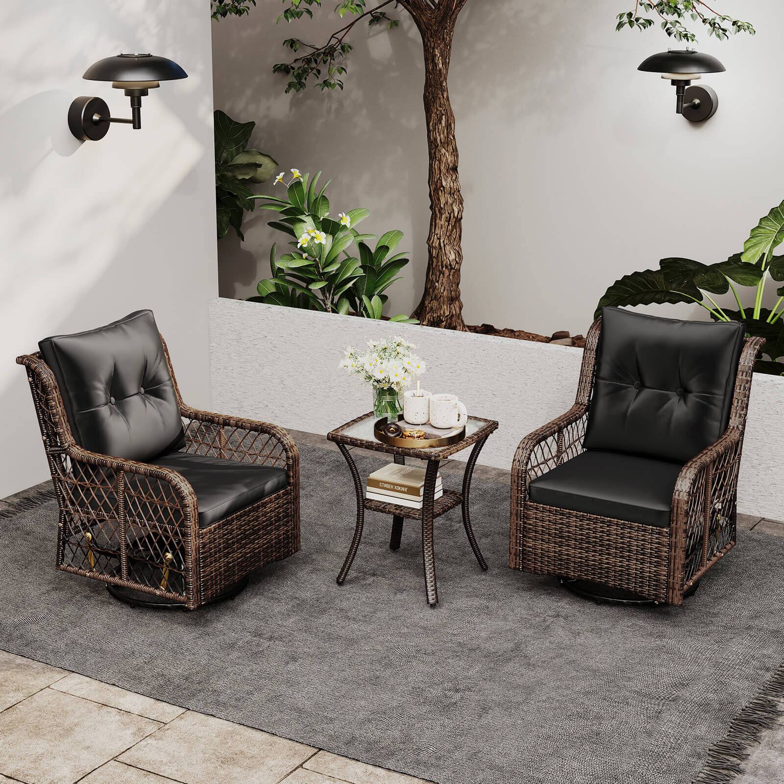 Alt View 4. Costway - Costway 3 PCS Patio Furniture Set with 2-Tier Side Table and Cushions for Porch - Black.