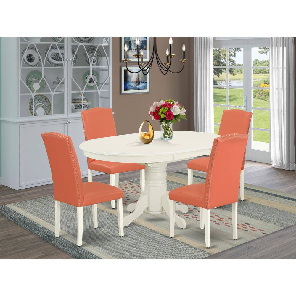 Back. East West Furniture - Dining Room Set Linen White - Brown.