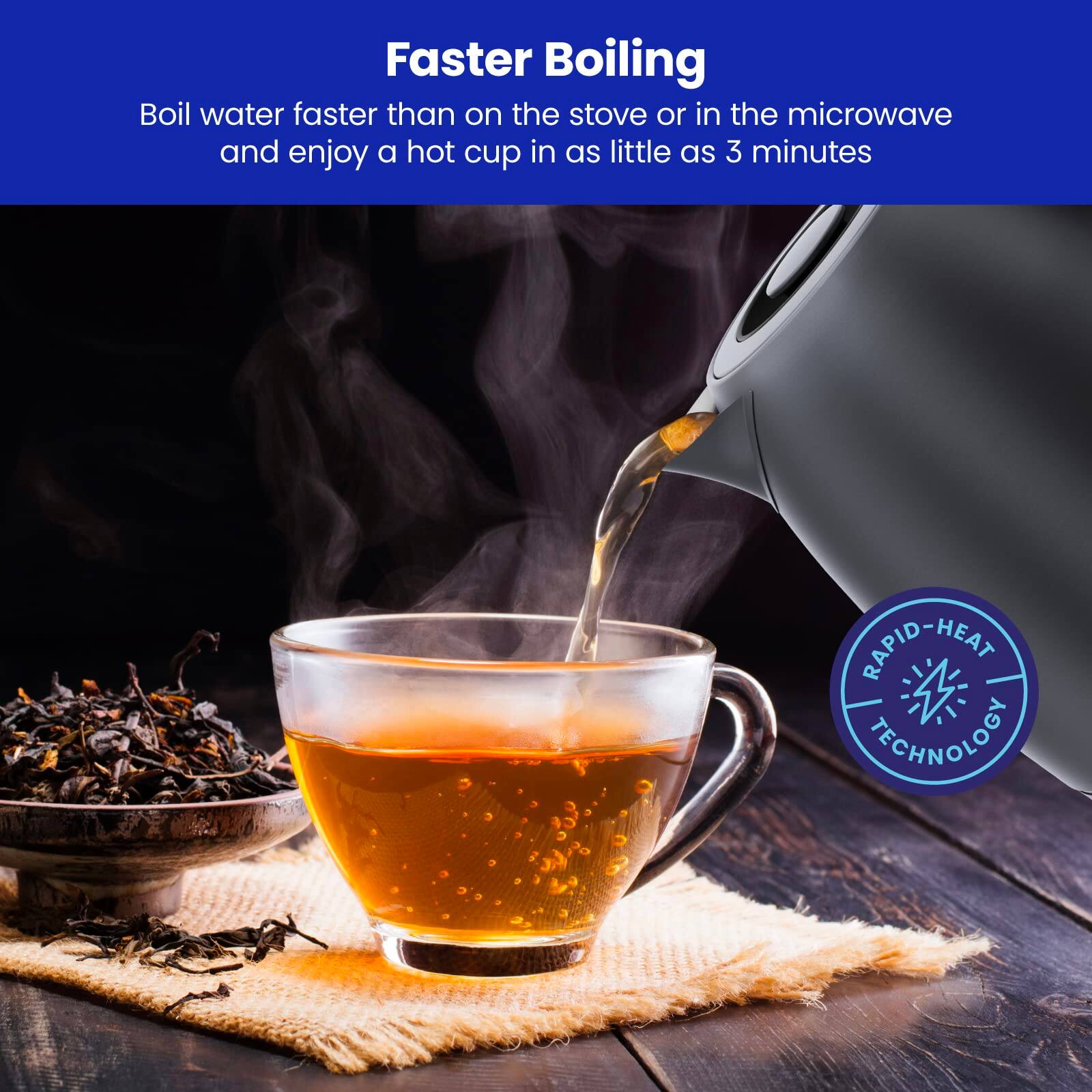Faster Boiling

Boil water faster than on the stove or in the microwave and enjoy a hot cup in as little as 3 minutes

RAPID-HEAT TECHNOLOGY