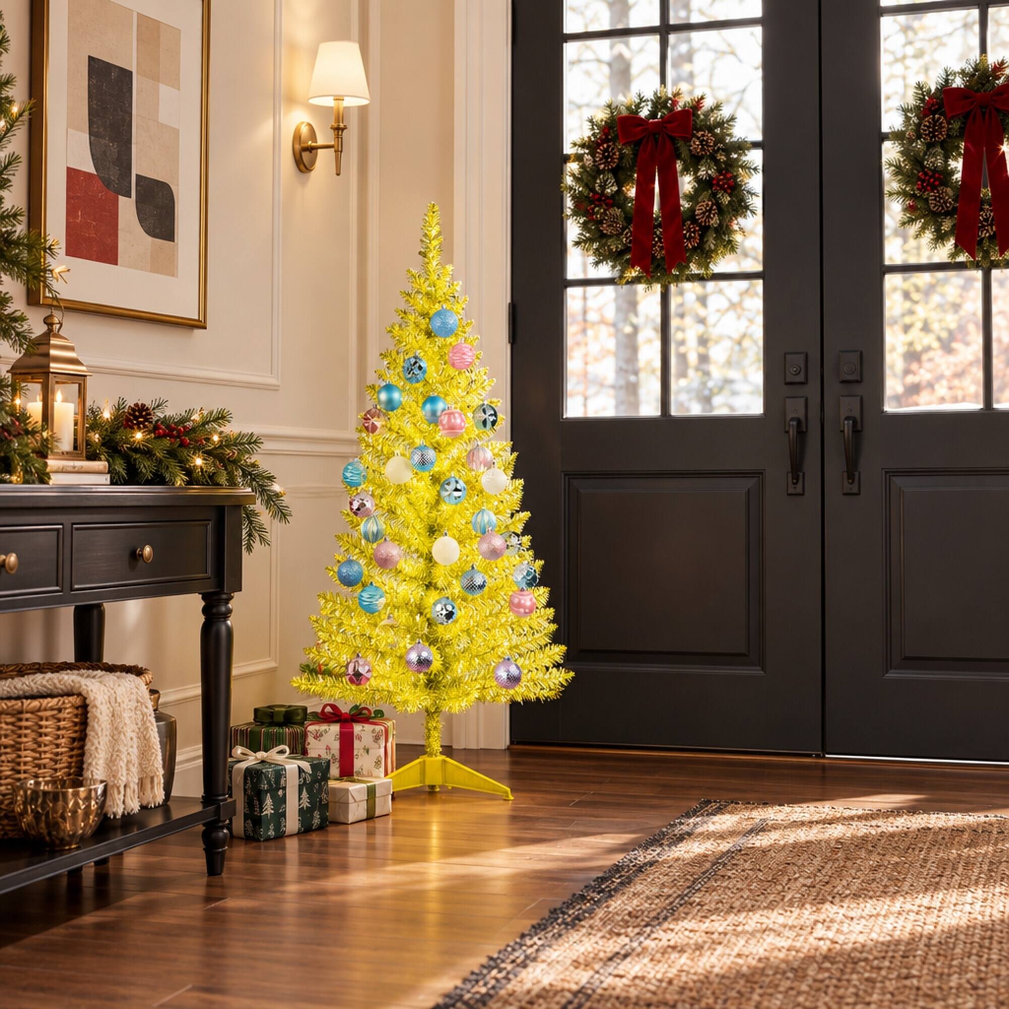 Alt View 2. RYHNUYNE - 4FT Pre-Lit Gold Christmas Tree With 50 Lights and 122 PVC Tips, for Tabletop and Small Spaces - Gold.