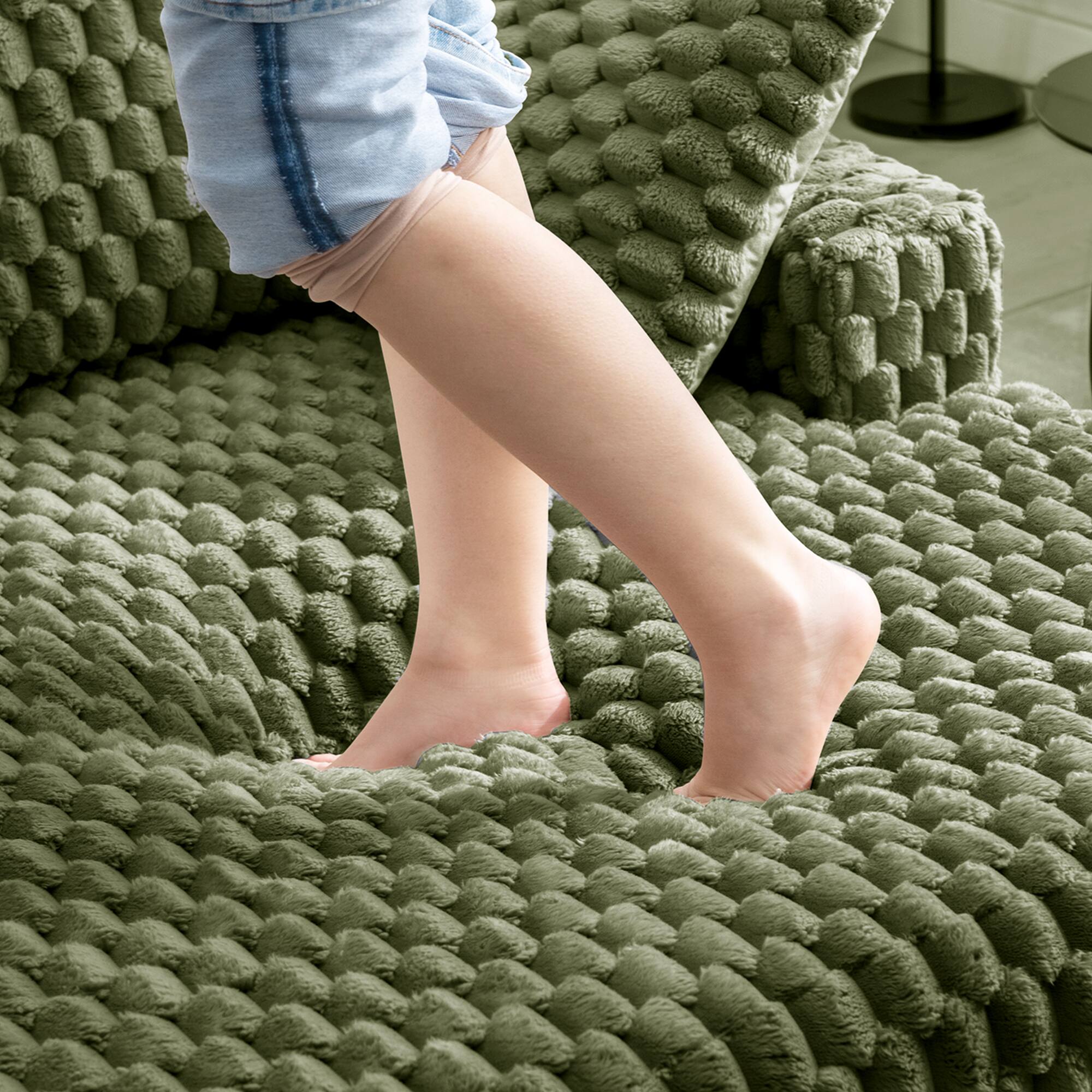 Back. KERDOM - Living Room Fluffy Plush Laydown Oversized Chair Bed Lounge Sofa, Sleeper Couch Bed With Storage Space Daybed For Office - Green.