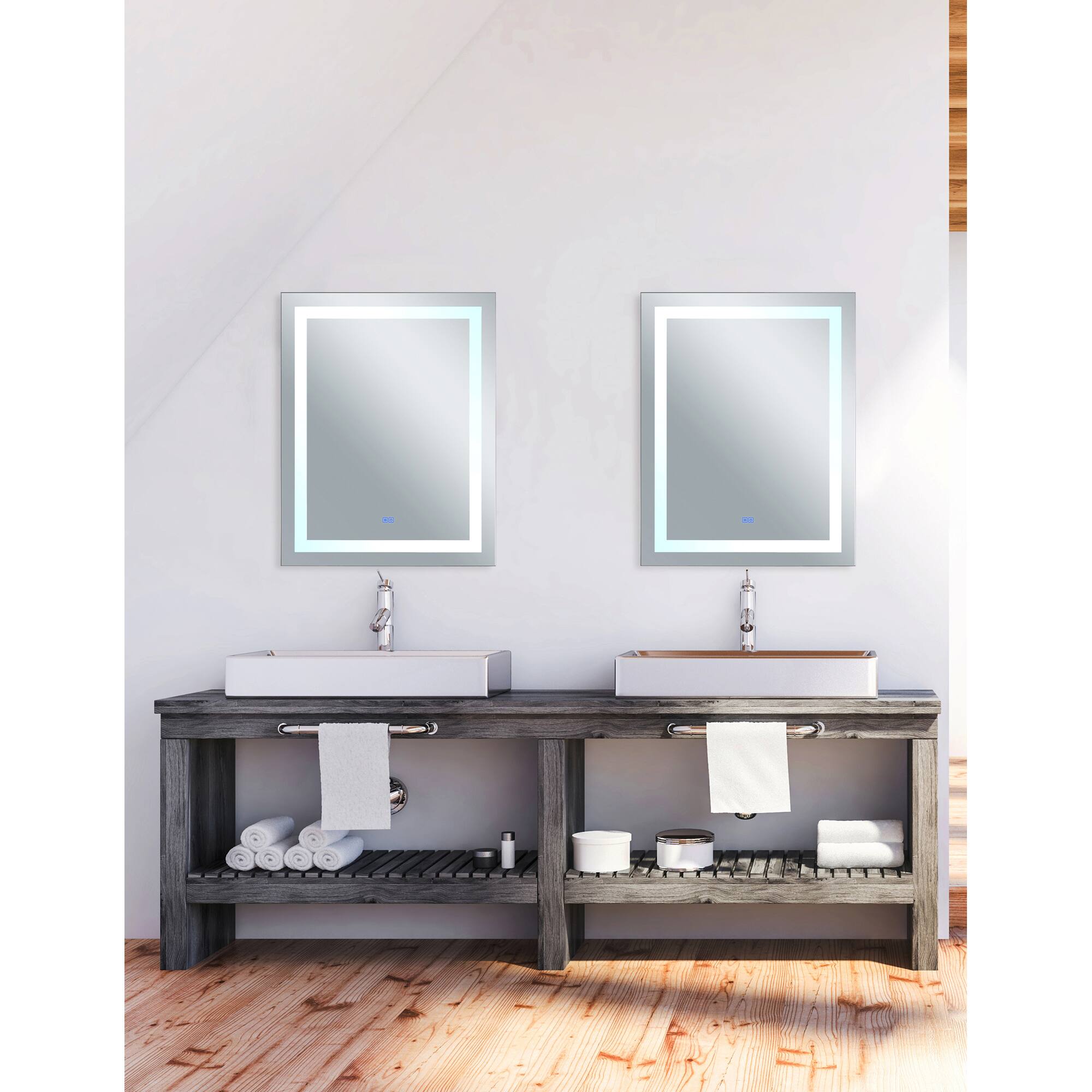 Back. CWI Lighting - Abril Rectangle Matte White LED 32 in. Mirror From our Abril Collection - White.