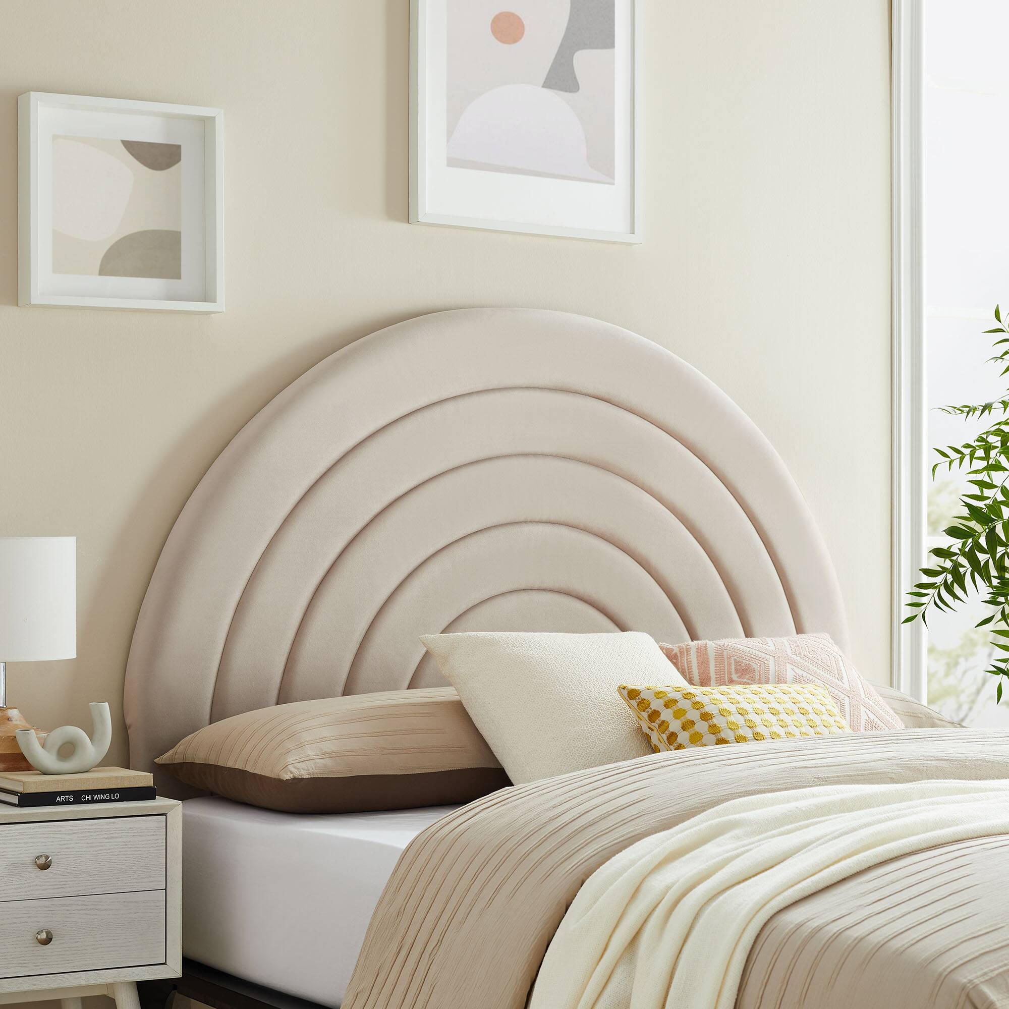 Alt View 2. Modway - Solana Arched Performance Velvet Full Headboard by Modway - Oatmeal.