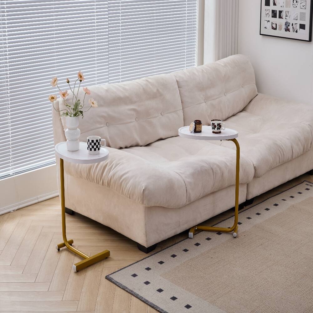 Angle. Loheer - Loheer 2-Piece White C-Shaped Side Table Small End Table for Couch Bed - White.