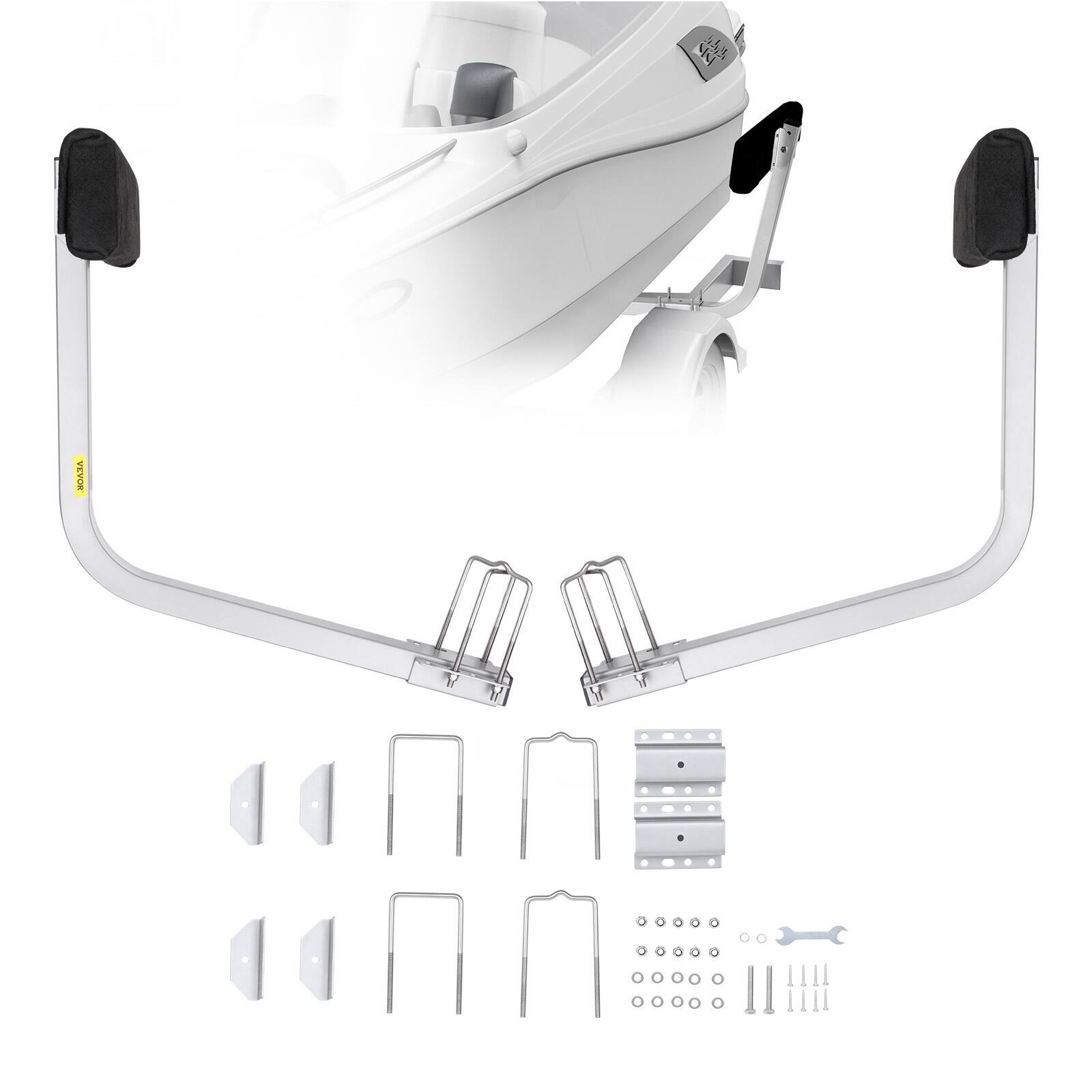 Front. VEVOR - Boat Trailer Guide, 2PCS Adjustable Short Bunk Guide-Ons, Hardened Steel Trailer Guide Poles with Soft Cushion - Silver.