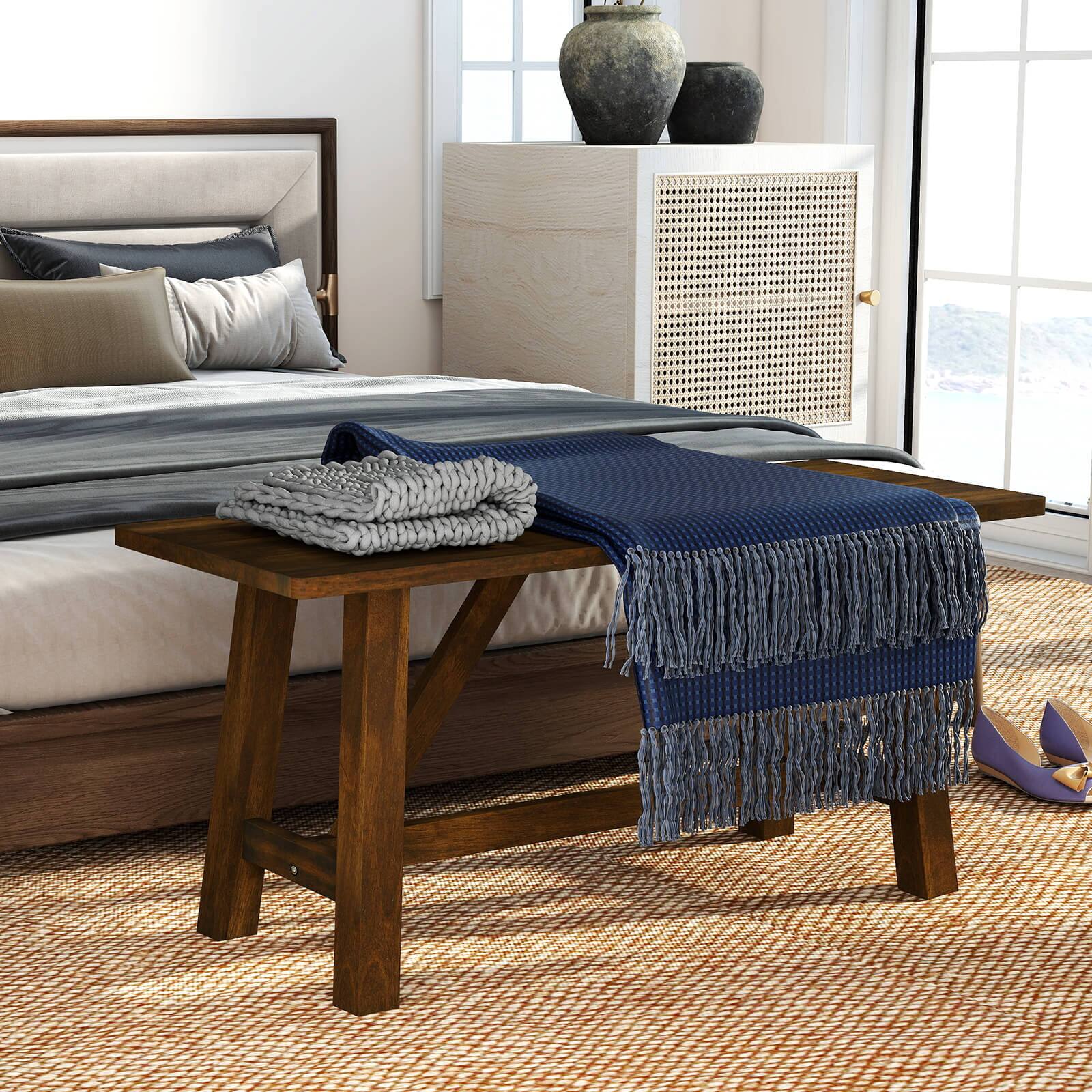 Alt View 1. Costway - Costway 2 PCS Dining Bench Farmhouse Shoe Bench Entryway Seat with Rubber Wood Frame - Brown.