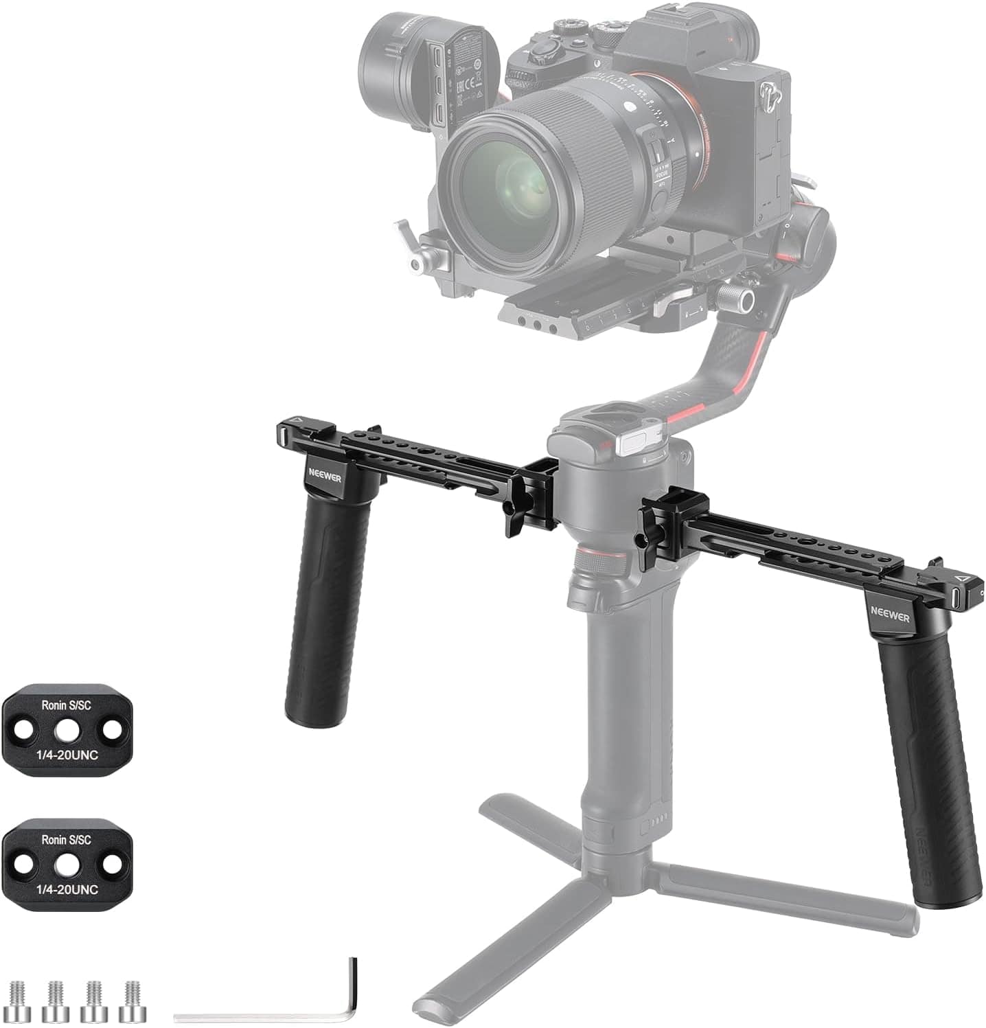 Neewer - Dual Handgrip Kit for DJI RS Gimbal - with NATO Rails & Quick Release Clamps for RS4/RS3/RS2 - Black