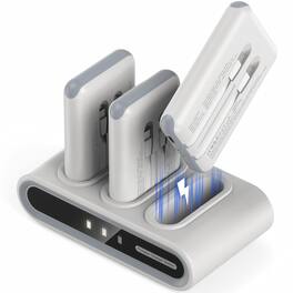 PRIMEPLUS - 10000mAh Power Bank with Built-in Cables, 3 Out 1 In Family Hub w/Stickers for Home Office - White