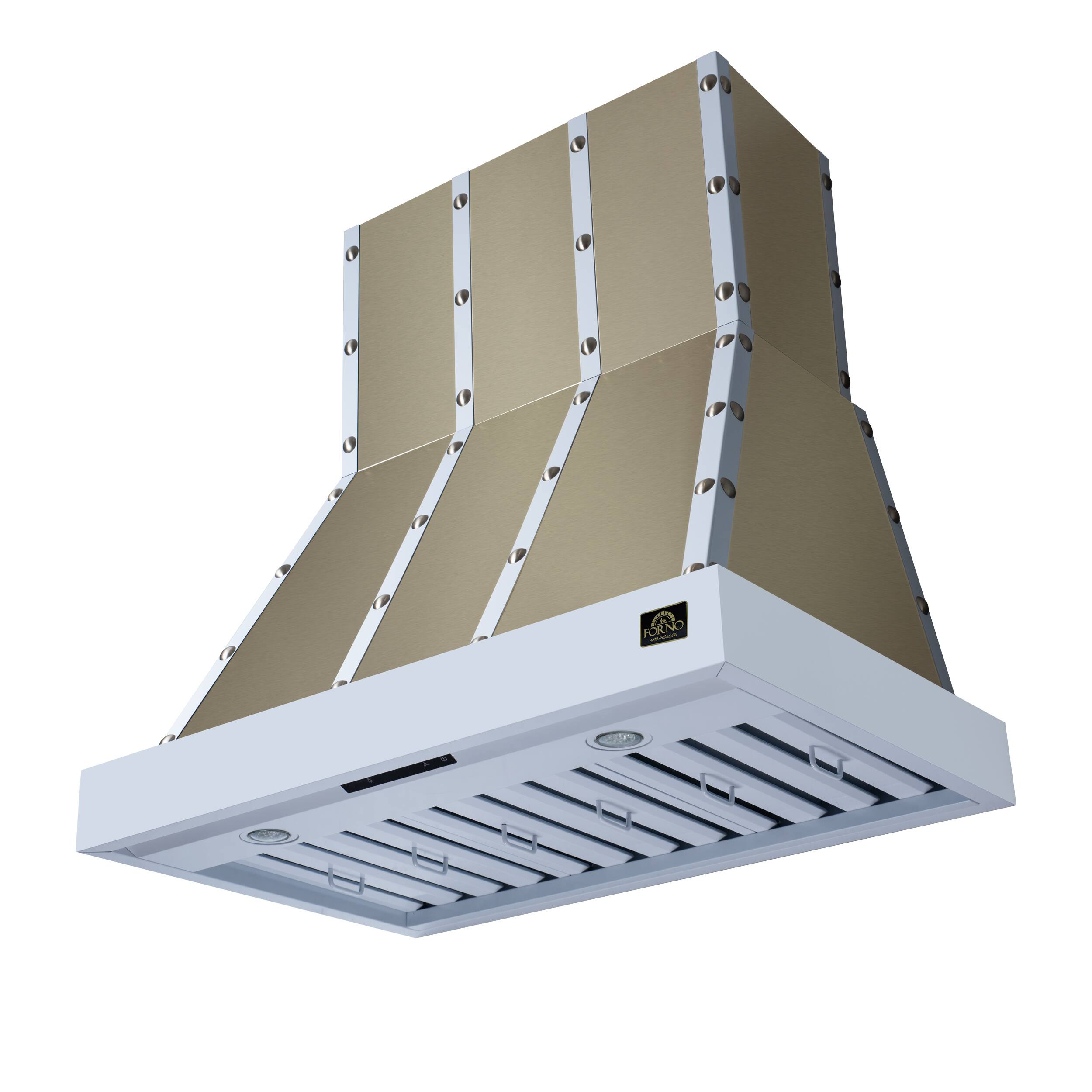 Angle. Forno Appliances - Ambassador 36" Wall Mount Range Hood with Touch Controls, LED Lighting and Remote Control - White with Copper Trim - White/Copper.