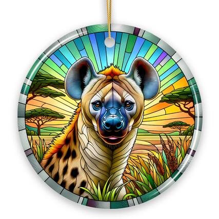 Front. OrnamentallyYou - Savannah Scavenger Hyena Stained Glass Style Ceramic Ornament Safari Animals Christmas Gift - Multi-colored.
