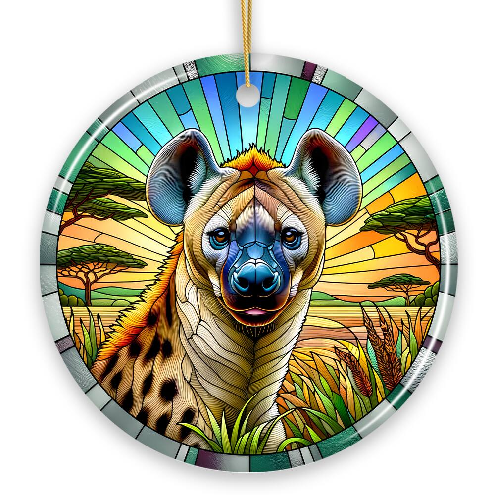 Front. OrnamentallyYou - Savannah Scavenger Hyena Stained Glass Style Ceramic Ornament Safari Animals Christmas Gift - Multi-colored.