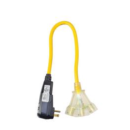 Coleman Cable Inc - Indoor 2 ft. L Triple Outlet Cord 12/3 SJTW - Yellow