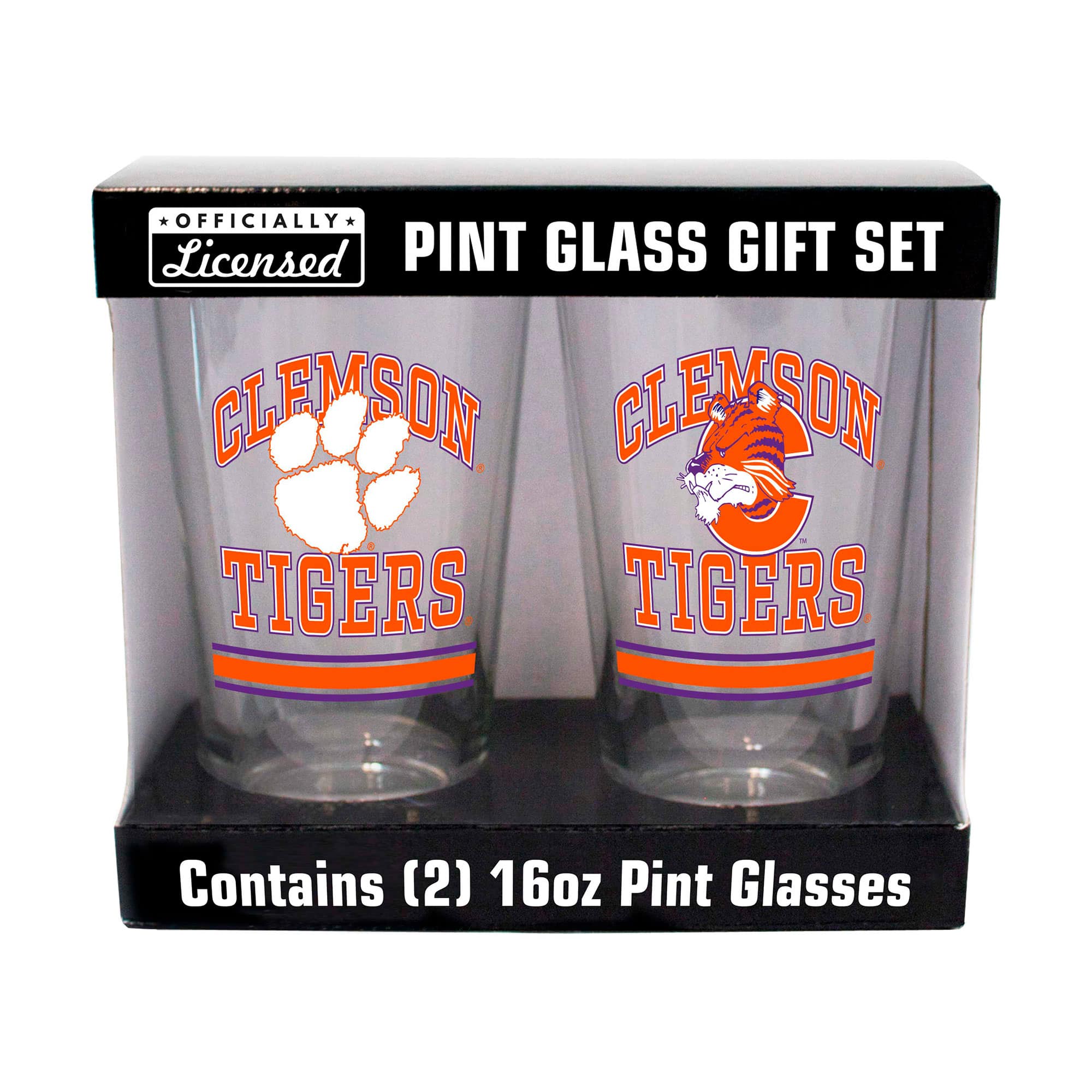 OFFICIALLY Licensed PINT GLASS GIFT SET CLEMSON TIGERS Contains (2) 16oz Pint Glasses