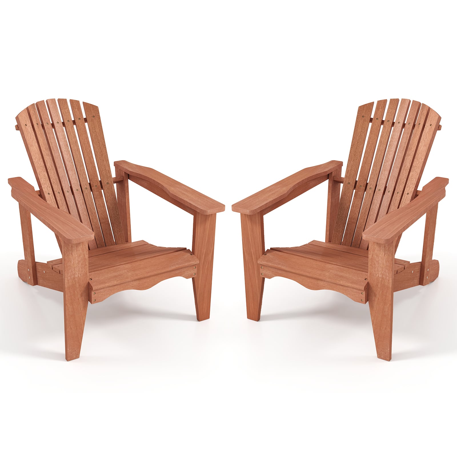 Gymax - 2PCS Solid Wood Garden Chair w/ High Backrest Wide Armrests & Contoured Seat - Natural