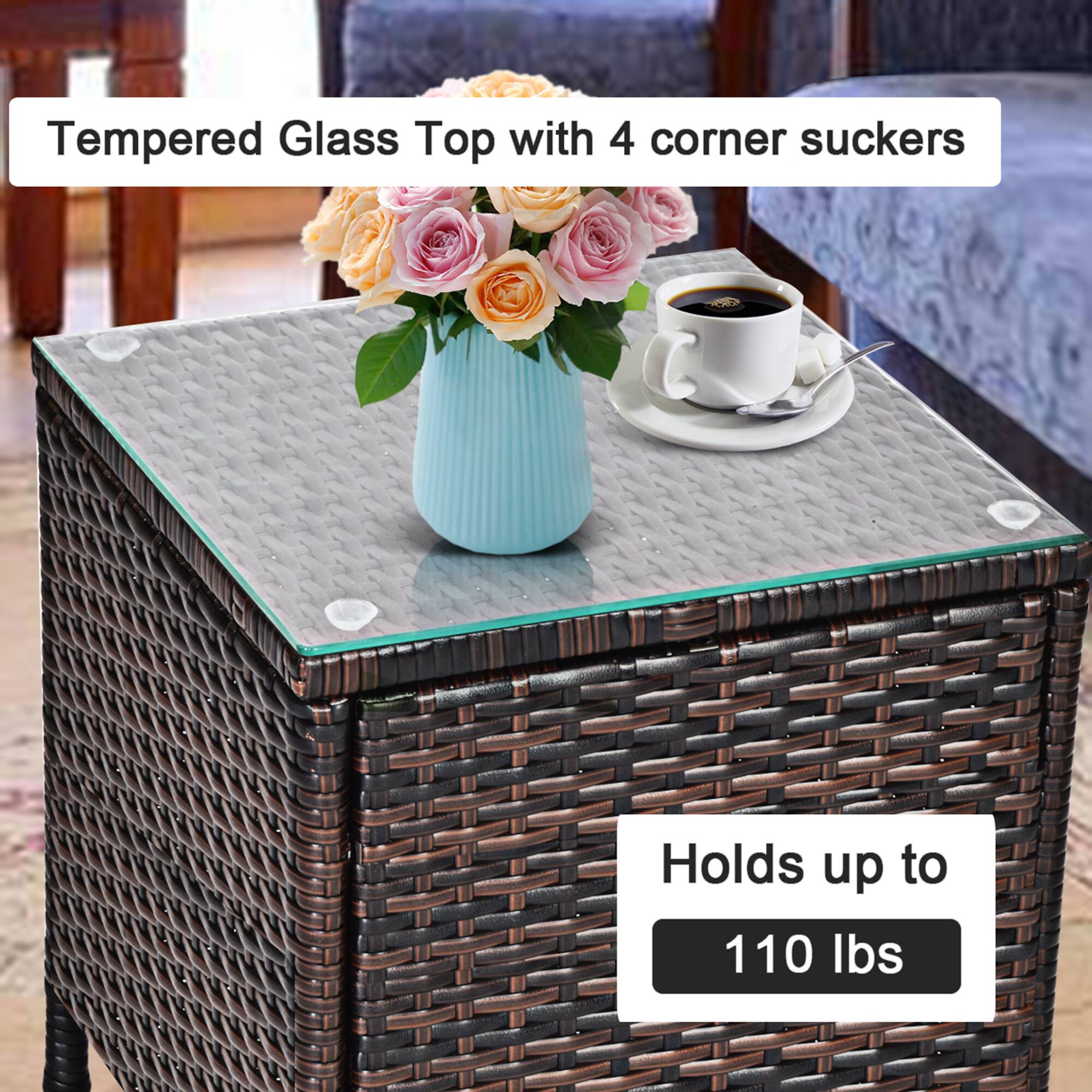 Tempered Glass Top with 4 corner suckers
Holds up to 110 lbs