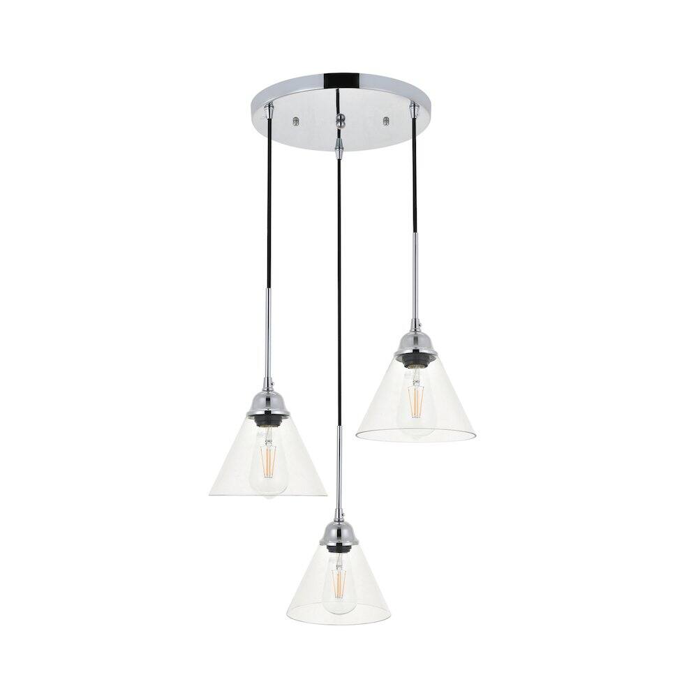 Alt View 3. Living District - Histoire 3 Light Chrome Pendant - Chrome And Clear.