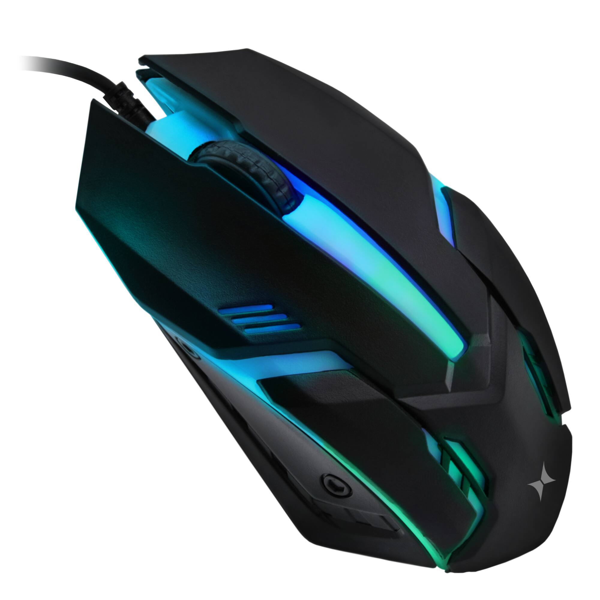 Angle. Xtreme - Multicolor LED Gaming Mouse, Color Fade Lighting, 1000 DPI Max, DIY Installation - Black.