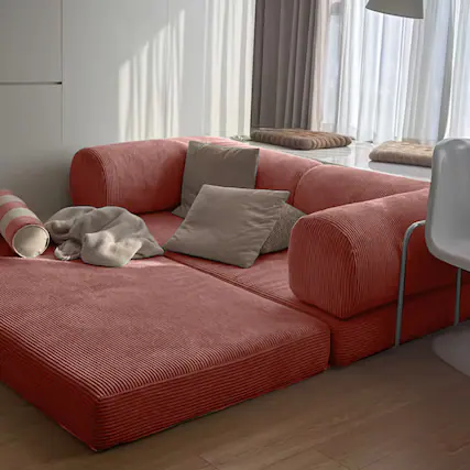 Front. KERDOM - 78 Inch W Sectional Modular Sofa, 3-4 Person Corduroy Sofa Bed Foldable, High Rebound Density Sponge Sofa, Block Couch - Pink.