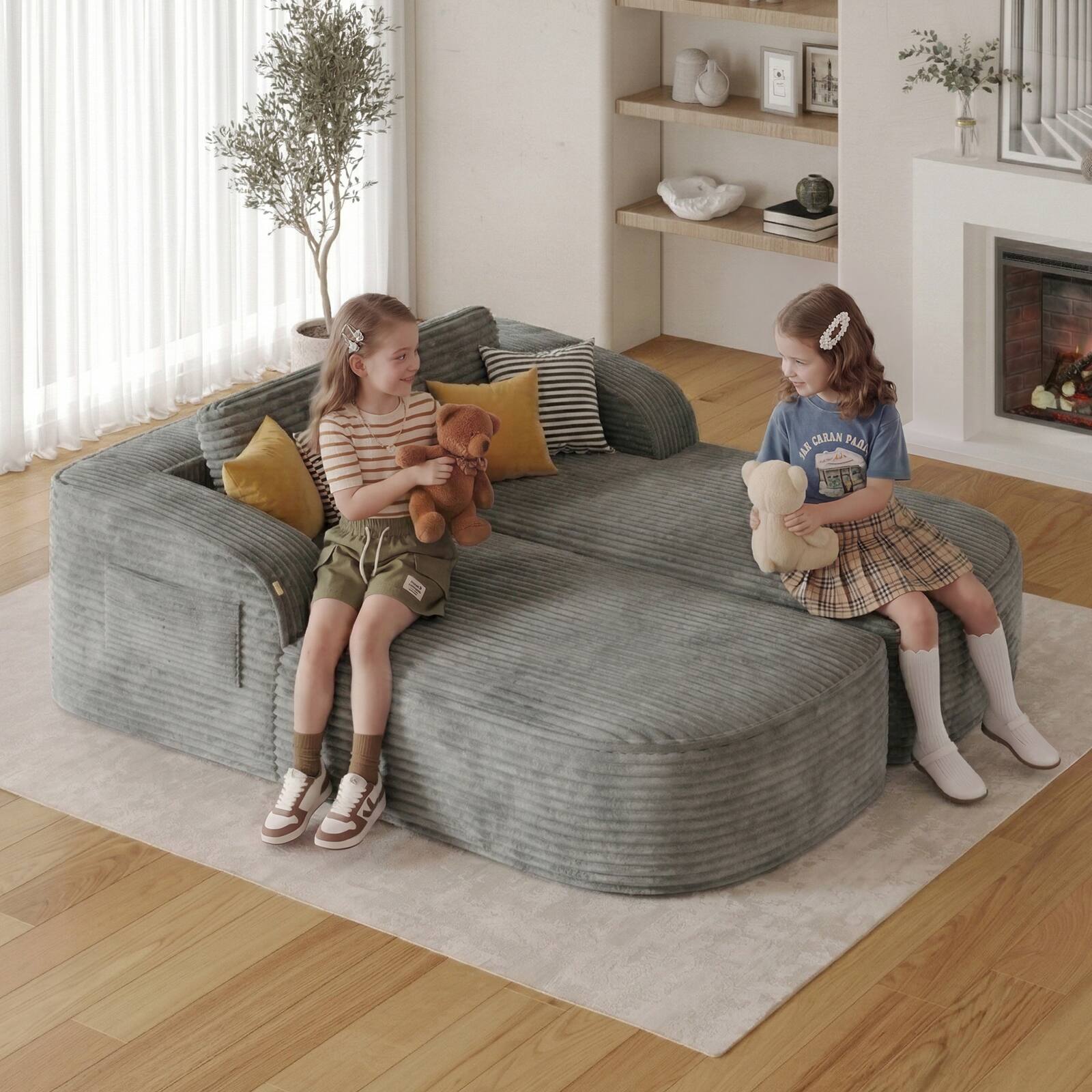 Alt View 6. Pinmoco - PINMOCO Modular Sectional Sofa, Sleeper Sofa Bed with 3 Pillows, Boneless Couch with Side Pockets - Left Chaise Gray.