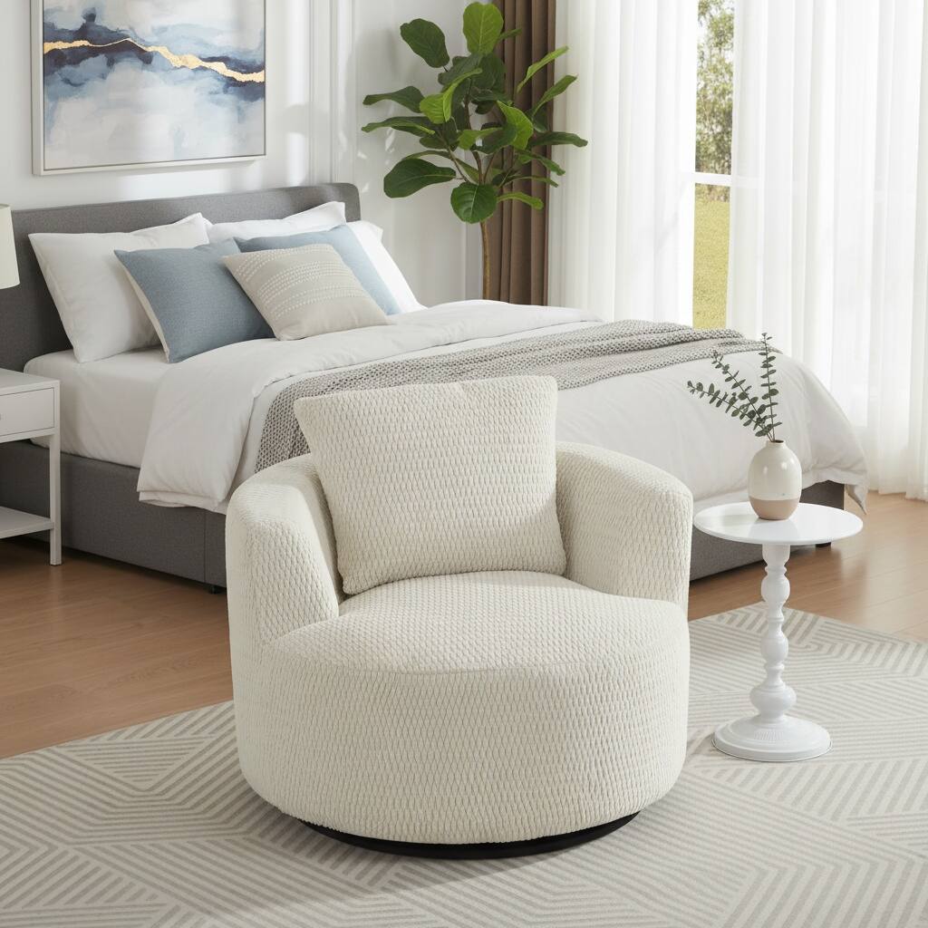 Alt View 5. Forest'nSky - Compressible 360° Swivel Accent Chair, Modern Linen Barrel Chair for Living Room, Home Office & Apartment,Cream - Cream.