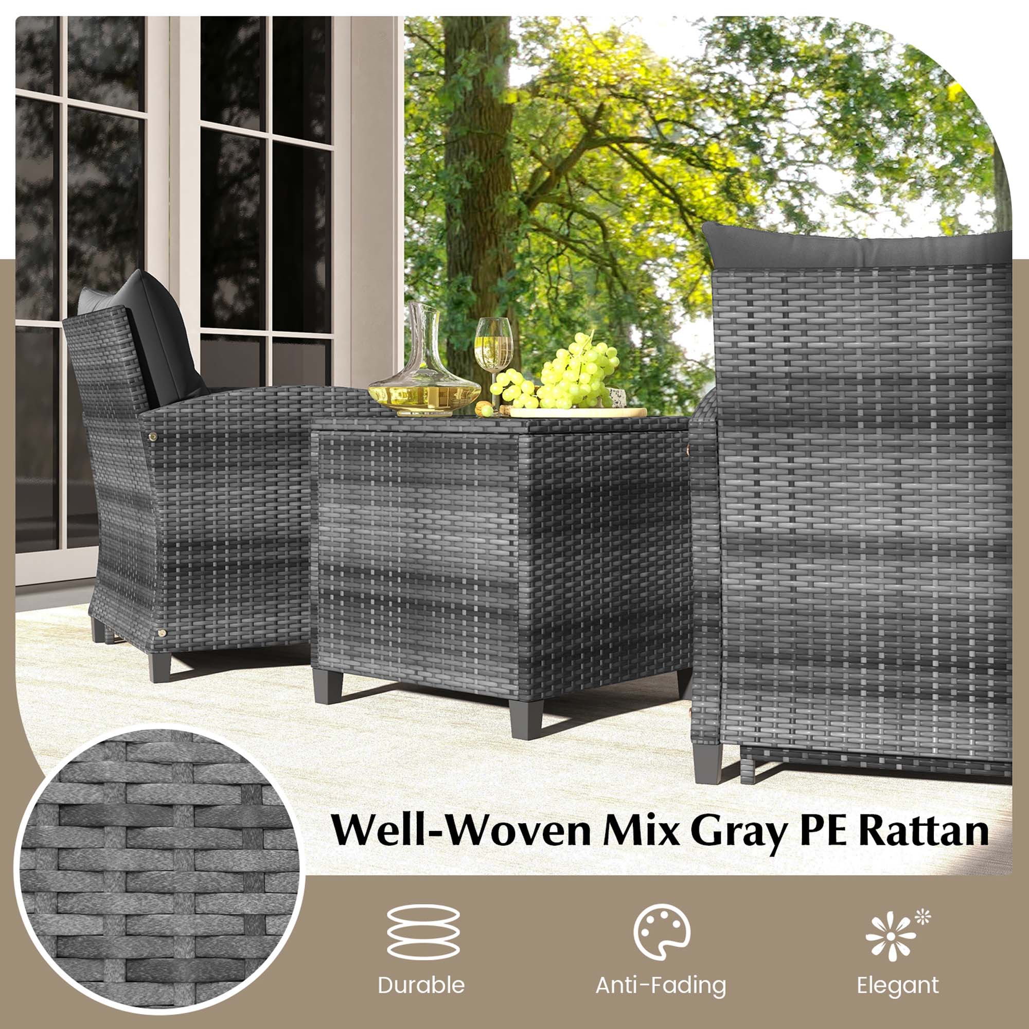 Well-Woven Mix Gray PE Rattan Durable Anti-Fading Elegant