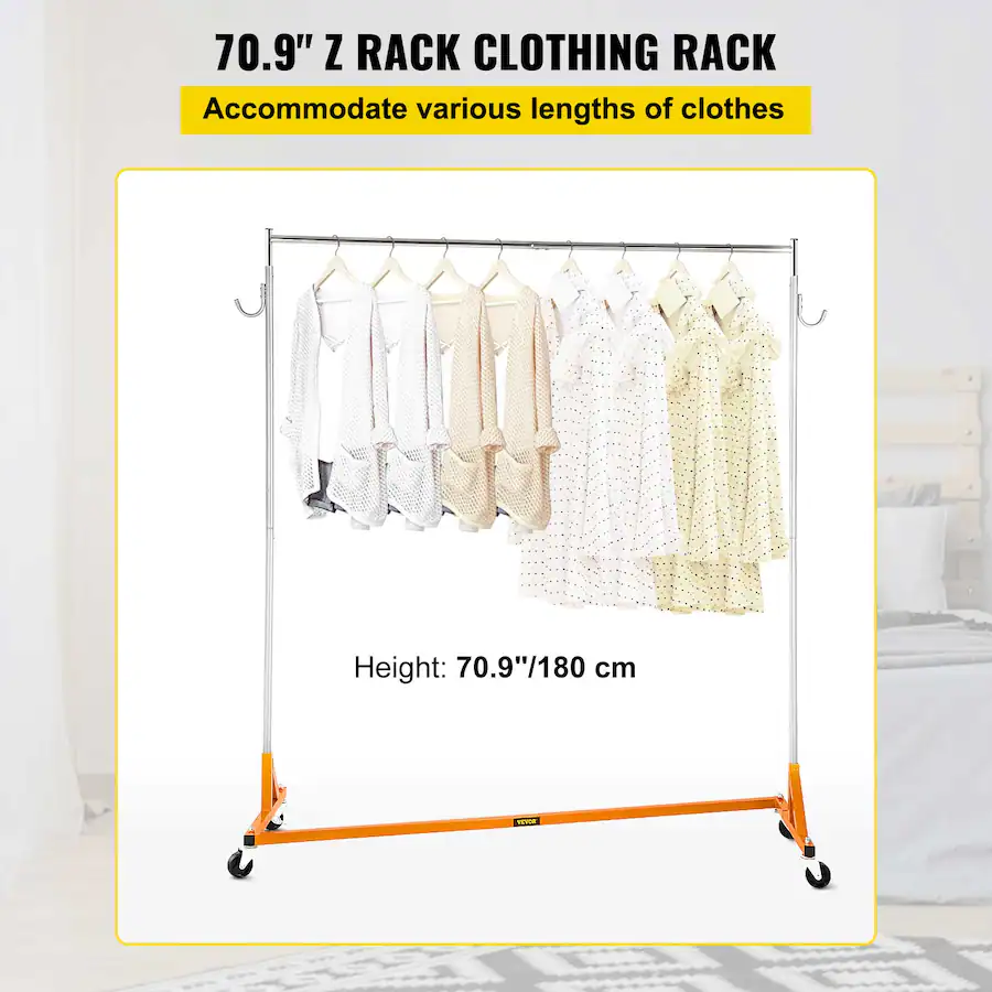 Z Shape Rack VEVOR Z Rack, Industrial Grade Z Base Garment Rack, Rolling Z Garment ...