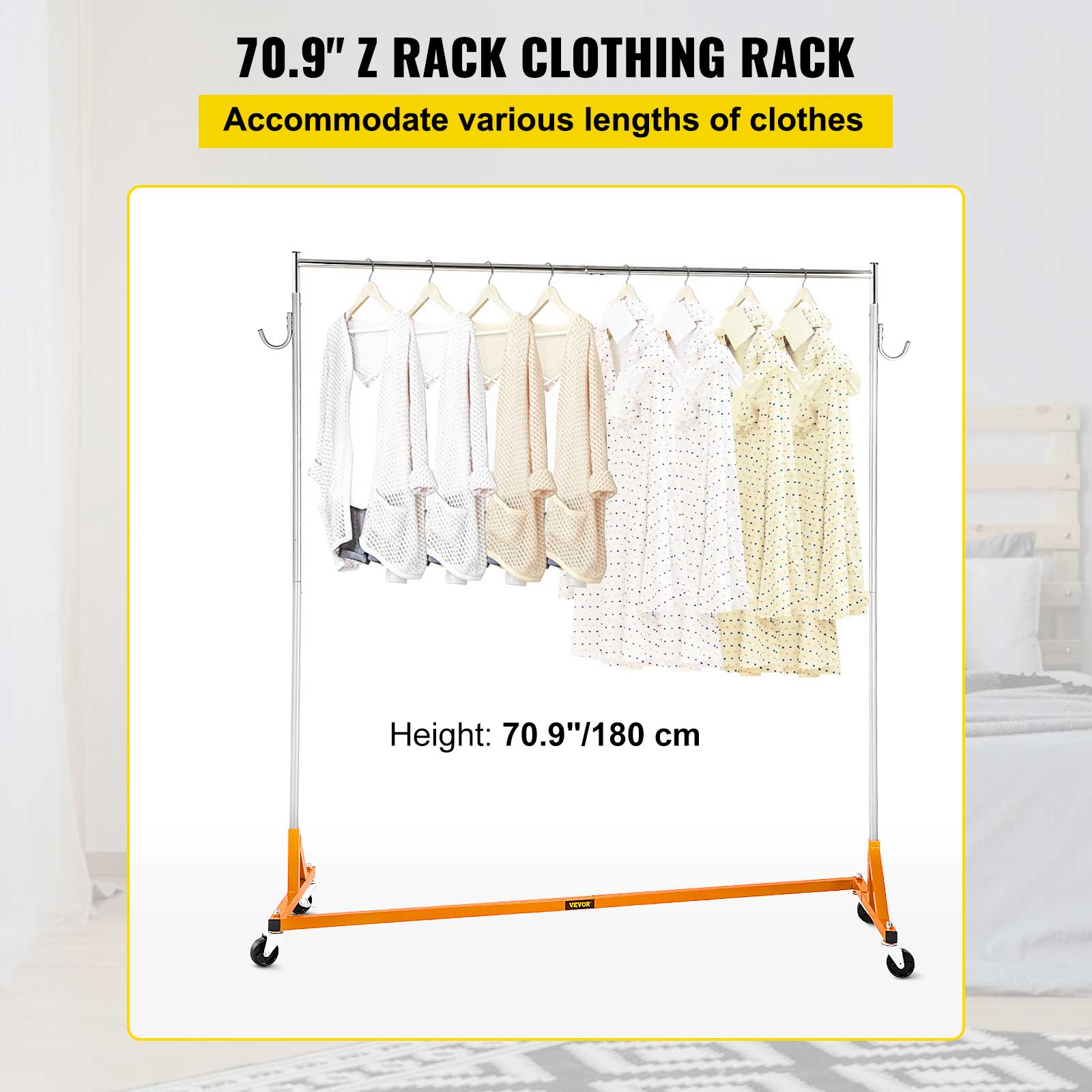 70.9" Z RACK CLOTHING RACK
Accommodate various lengths of clothes
Height: 70.9"/180 cm