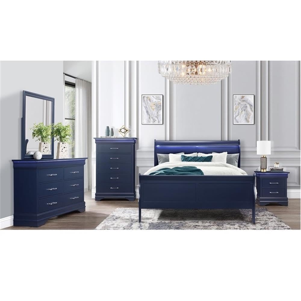 Back. Global Furniture USA - Traditional Glam Charlie Blue Mirror - Blue.