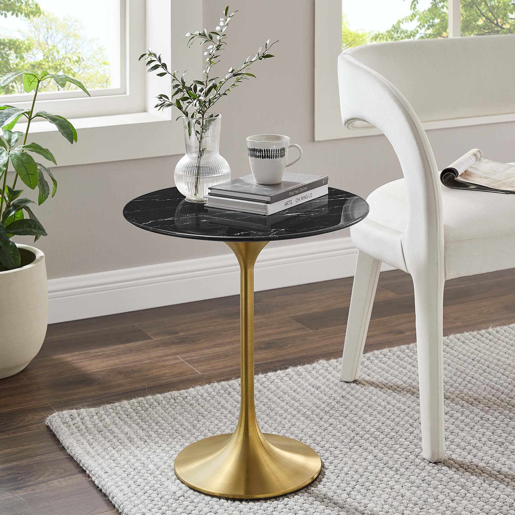 Modway - Lippa Round Artificial Marble Side Table - Gold Black