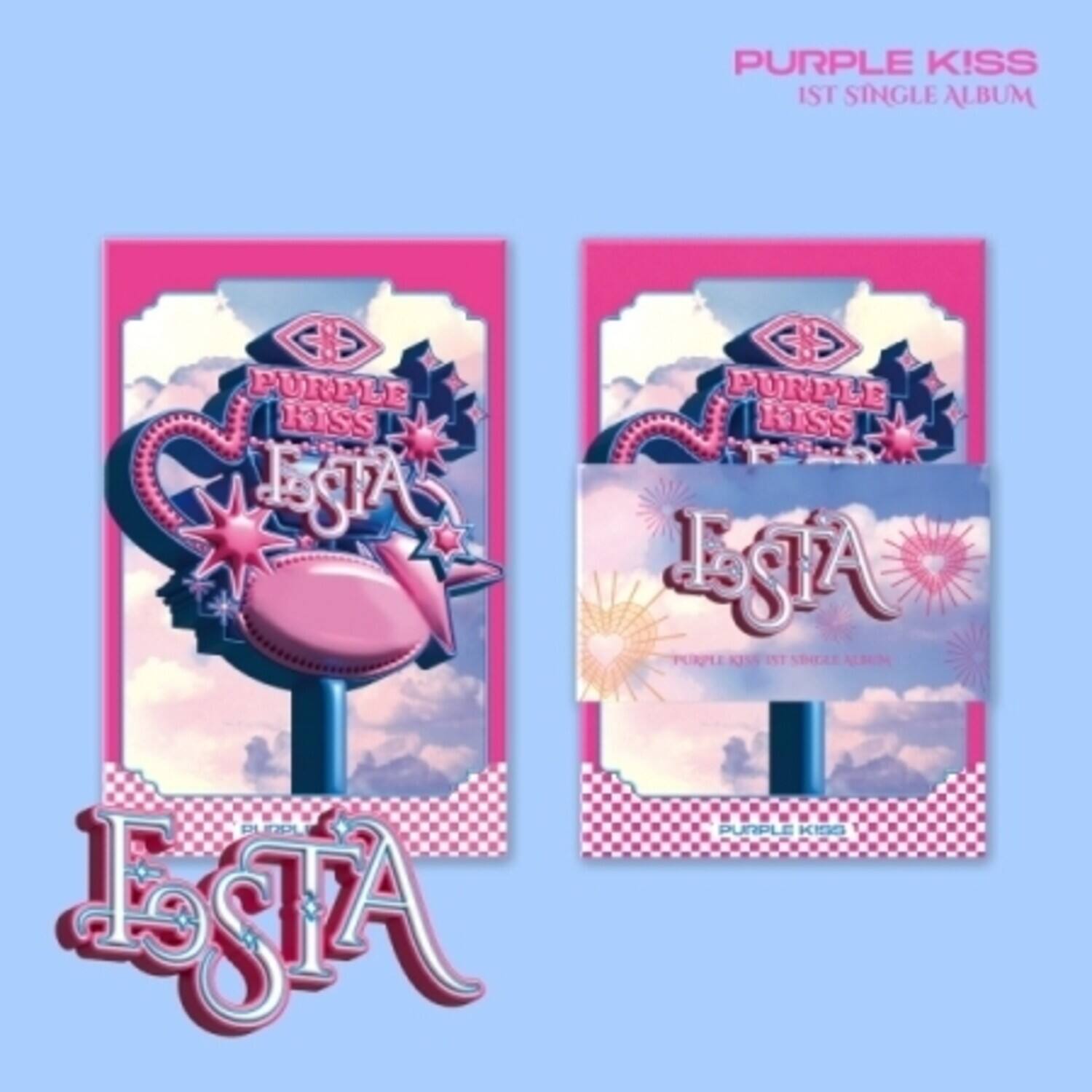 Purple Kiss - Festa - Poca QR Album Version - Photo Stand Package Cover, 2 Photocards + 2 Stickers   - DISCLESS DIGITAL [Digital Download]