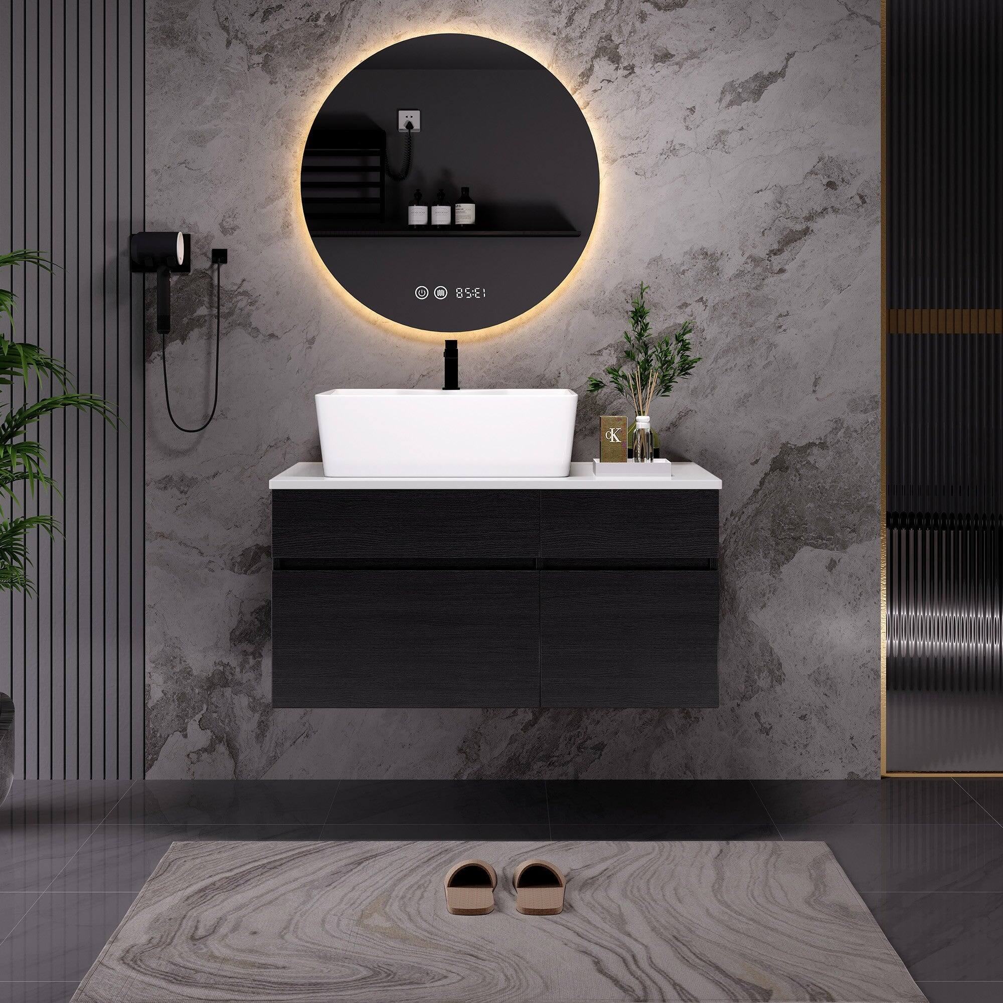 Boyel Living - 31.5 In Modern Single Bathroom Vanity with Ceramic Vessel Sink and Wide Storage Cabinet - Black