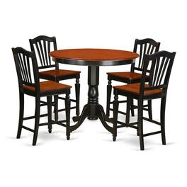 East West Furniture - 5 Pc counter height Dining room set - counter height Table and 4 Kitchen Chairs - Black & Cherry