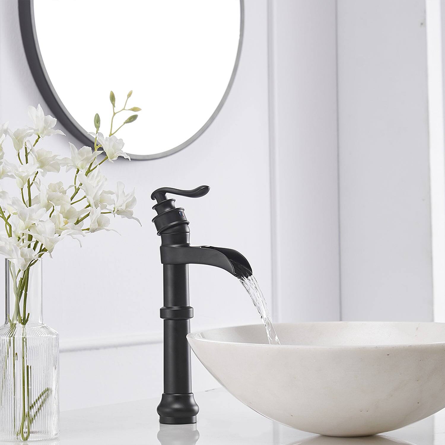 Alt View 5. Boyel Living - Waterfall Single Hole Single-Handle Vessel Bathroom Faucet with Pop-up Drain in Matte Black - Matte Black.