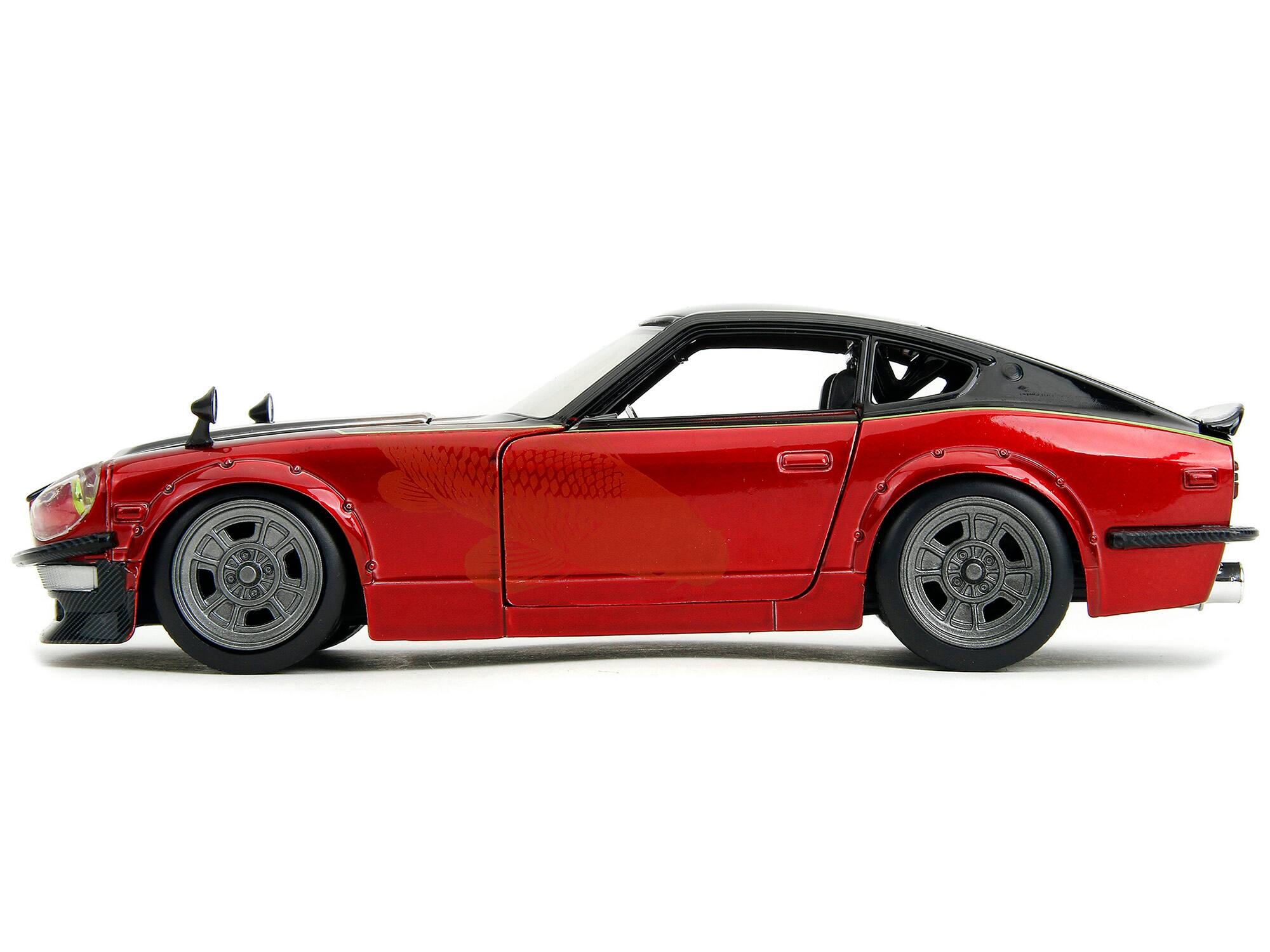 Alt View 4. Jada - 1972 Datsun 240Z Black & Red Metallic with Graphics "Fast X" (2023) Movie "Fast & Furious" Series 1/24 Model Car by Jada.