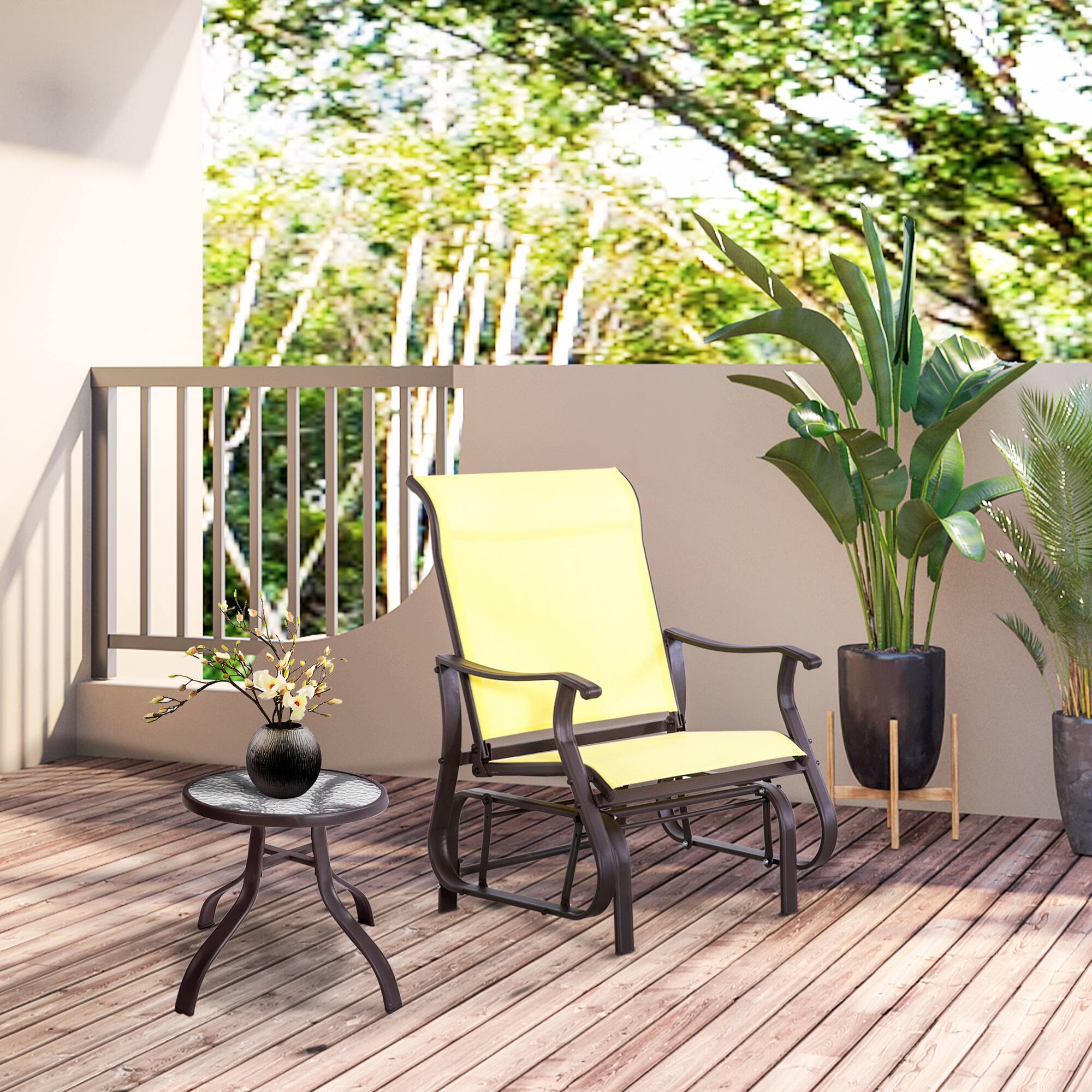 Alt View 1. Outsunny - Outdoor Glider Chair, Gliders for Outside Patio with Steel Frame and Mesh Fabric for Backyard, Garden, and Porch - Beige.