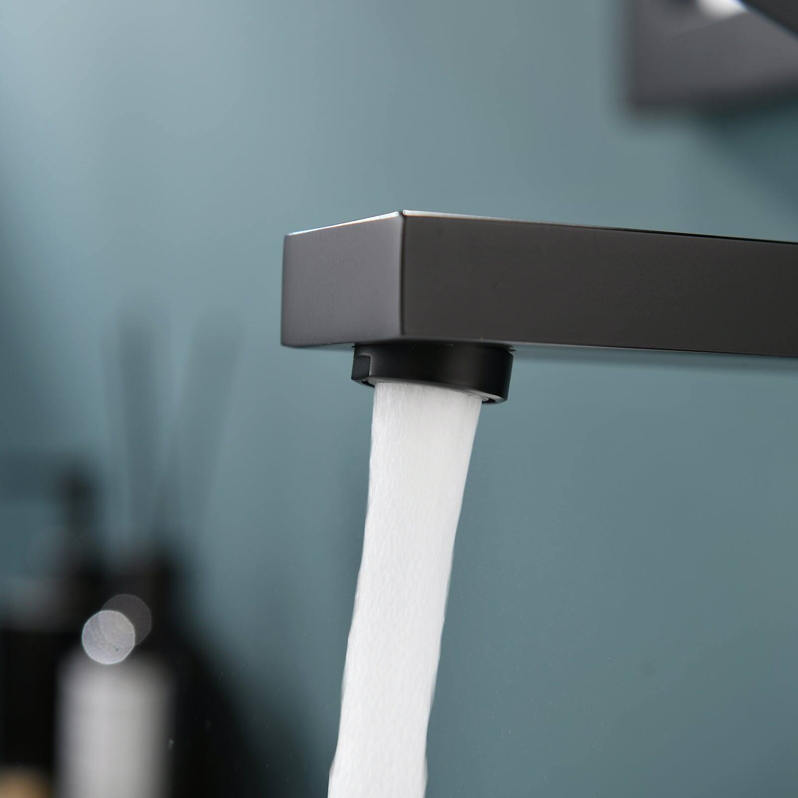 Alt View 7. Boyel Living - Single Hole Single Handle Low Arc Waterfall Bathroom Faucet Matte Black with Supply Lines Modern Durable Easy Install - Matte Black - Short.