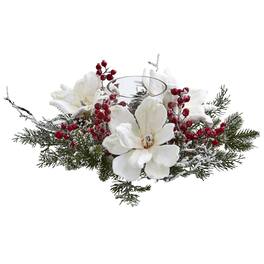 BreeBe - 17” Frosted Magnolia & Berry Candelabrum - Multi