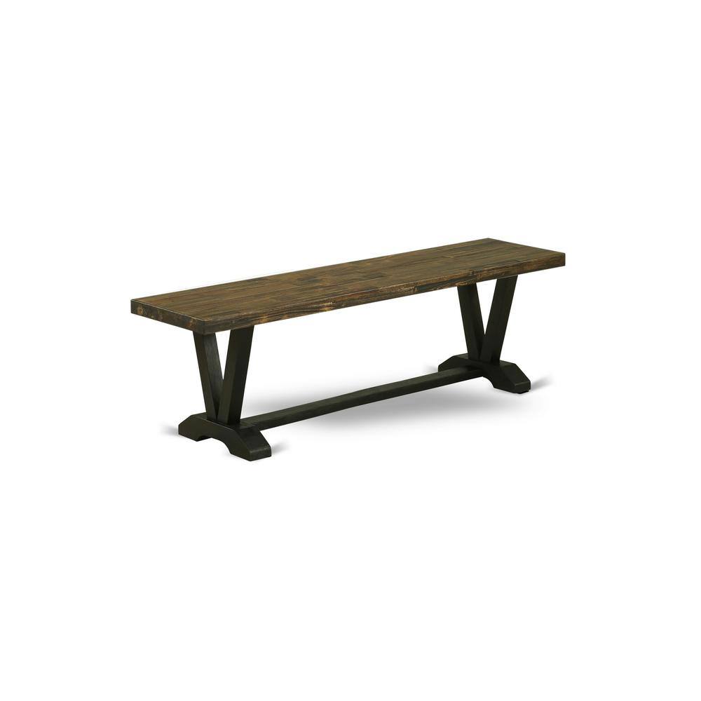 Angle. East West Furniture - V-Style Modern Dining Table Bench with Wooden Seat - Brown.