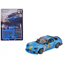 True Scale Miniatures - Mazda RX-7 RE-Amemiya RHD Right Hand Drive Blue with Graphics "D1GP" 2025 Limited Edition 1/64 Model Car by Mini GT