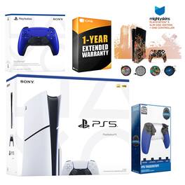 Playstation 5 Slim Disc with Extra Controller, Trigger Stop Kit and MightySkins Decal Voucher + 1 Year - PlayStation 5