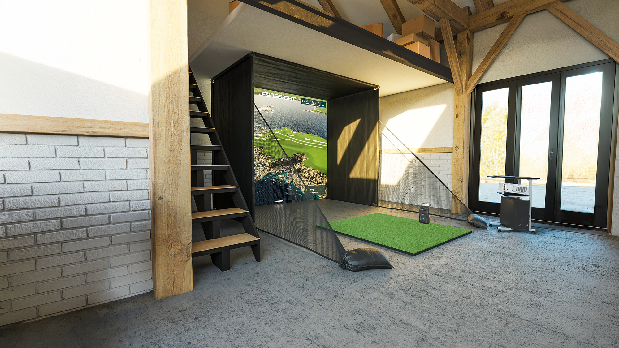 Alt View 1. Foresight Sports - GC3 Launch Monitor Sim Bundle - Includes desktop computer, projector, frame + accessories, impact screen, & hitting mat - Black.