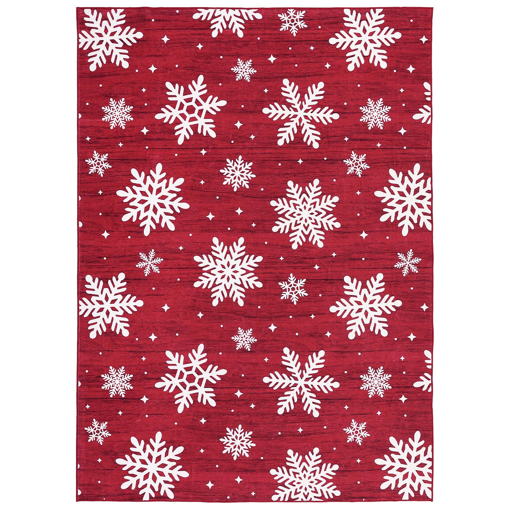 Front. GARVEE - Christmas Snowflake Washable Area Rug Non Slip Soft Living Room Holiday Decor Carpet for Bedroom Laundry Bathroom - Red.