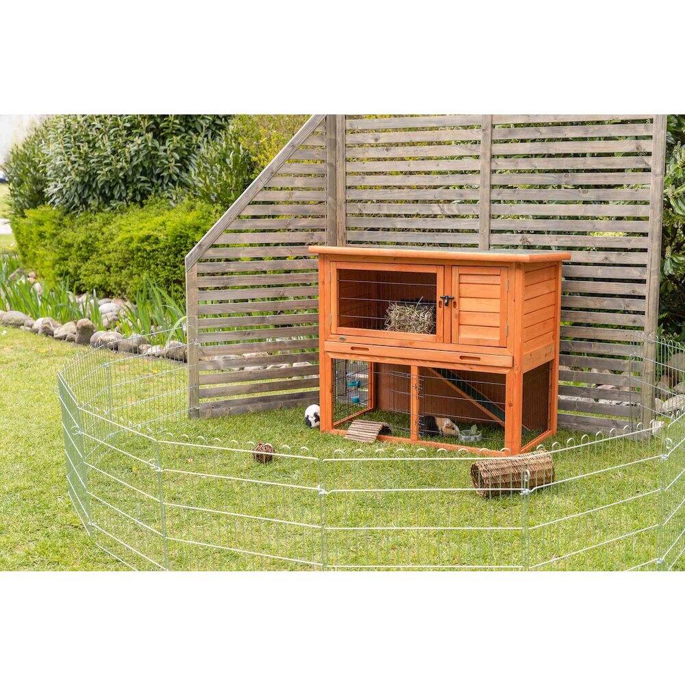 Angle. TRIXIE - Weatherproof Outdoor 2-Story Medium Wooden Small Animal Hutch - Brown.