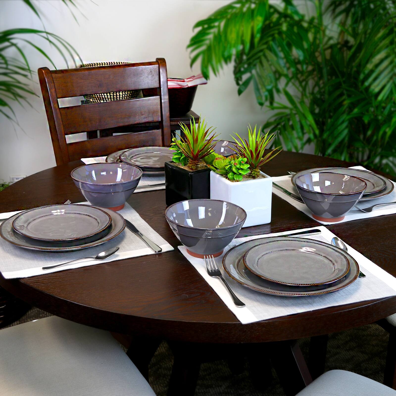 Alt View 4. Gibson - Gibson Elite Terranea 12 Piece Dinnerware Set in Grey - Gray.