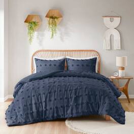 Hivvago - Full/Queen 3 Piece Pompom Microfiber Hypoallergenic Comforter Set - Navy
