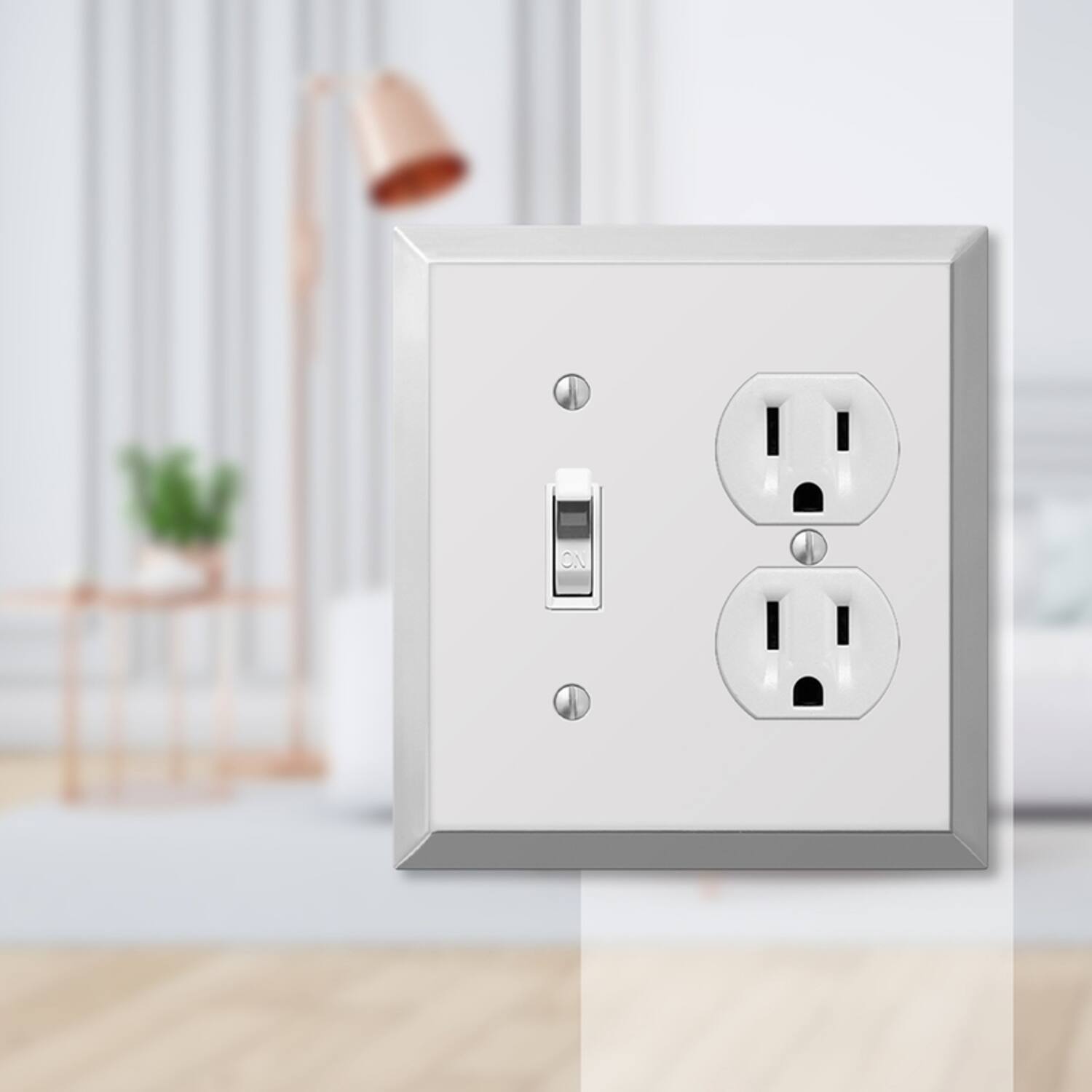 Left. AMERELLE - Amerelle Century Polished Chrome 2 gang Stamped Steel Duplex/Toggle Wall Plate 1 pk - Chrome.
