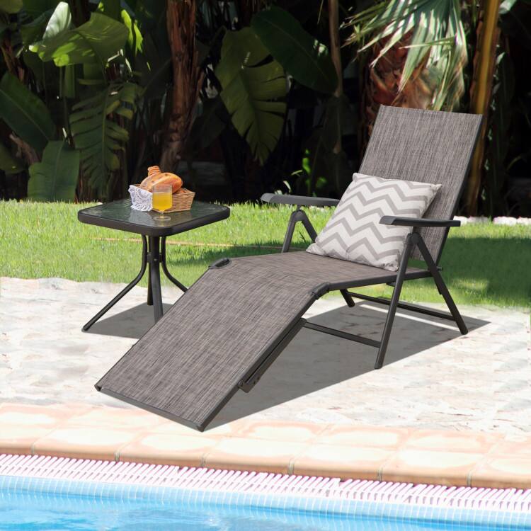 Alt View 2. Mondawe - Foldable Patio Chaise Lounge Chair with Adjustable Backrest and Footrest for Poolside - Dark Grey.