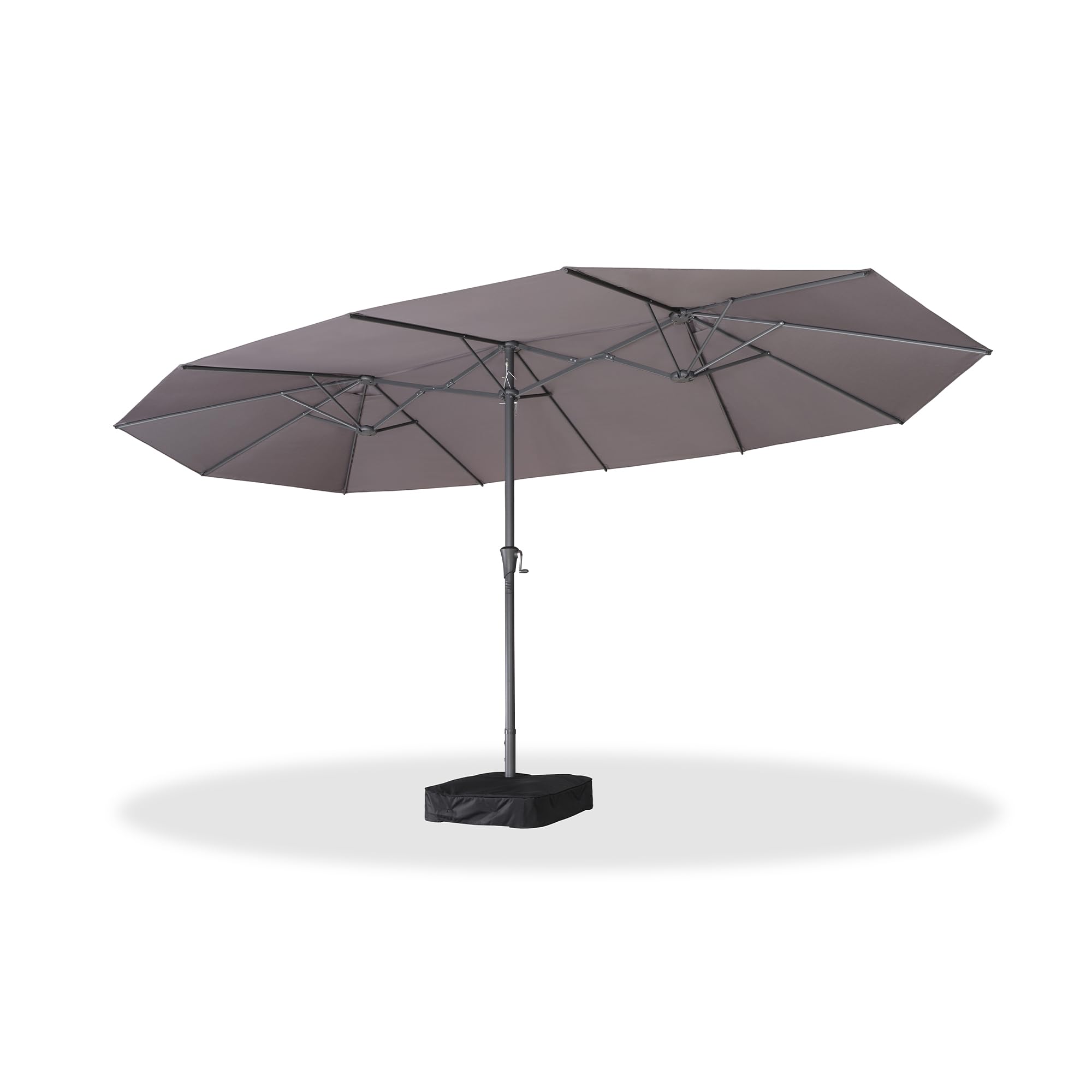 Alt View 8. PURPLE LEAF - 15 ft. Patio Market Umbrella with Base Double-Sided Outdoor Table Sun Umbrellas with Crank for Pool Beach Deck Backyard - Light Gray.