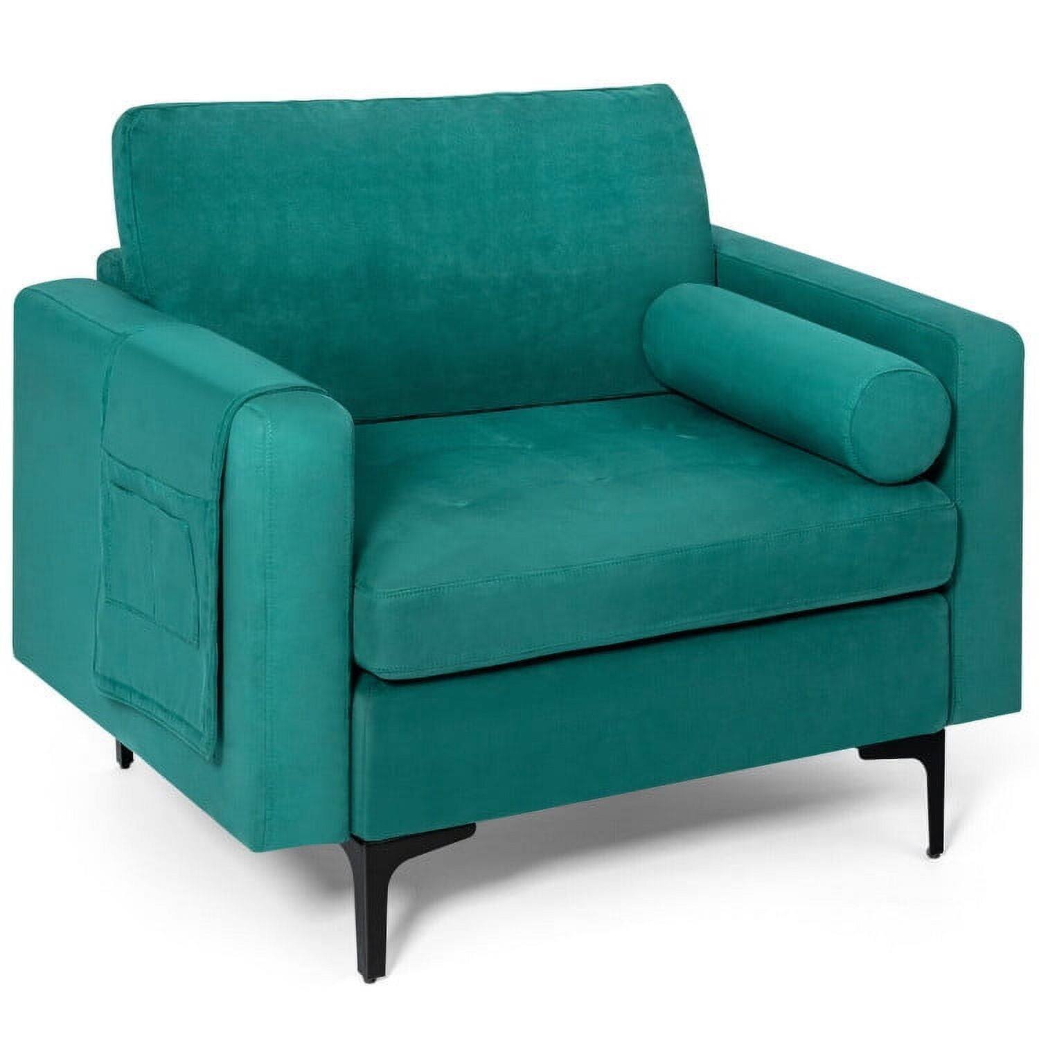 Front. Kadyn - Modern Accent Chair with Bolster and Side Storage Pocke, Fabric Lazy Chair Large Accent Chair - Green.