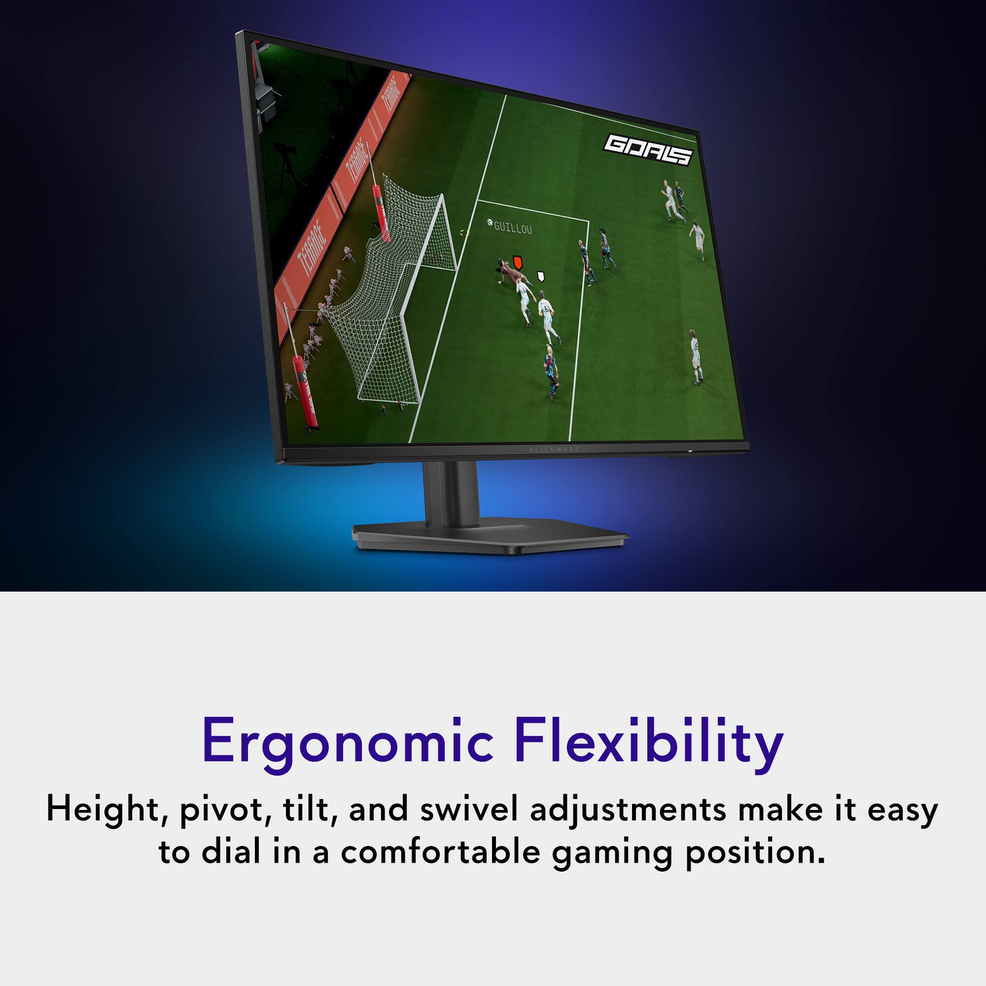 BEEF thange  
GUILLOU  
GOALS  
KUIENWARE  

Ergonomic Flexibility  
Height, pivot, tilt, and swivel adjustments make it easy to dial in a comfortable gaming position.